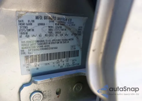 2008 Ford F-250 Fx4/Harley-Davidson/King Ranch/Lariat/Xl/Xlt из США, поврежденный, VIN 1FTSW21R58ED32322